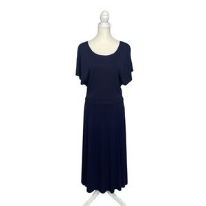 Ann Taylor Navy Blue Dress Fit & Flare Midi Work Office Classic Minimalist